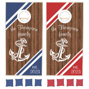 Custom Nautical Anchor Brown Wood Planks Pattern Cornhole Set
