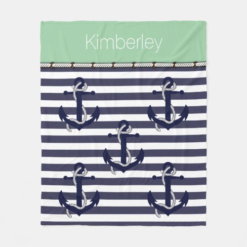 Custom Nautical Anchor Chic Stripes Pattern Fleece Blanket