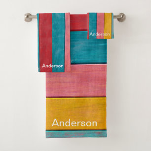 Custom Nautical Anchor Colorful Beach Rustic Wood Bath Towel Set