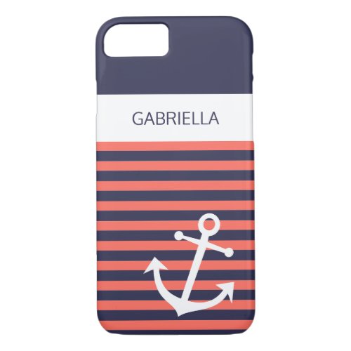 Custom Nautical Anchor Coral Red Stripe Pattern iPhone 87 Case