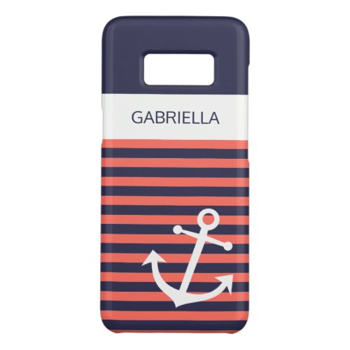 Custom Nautical Anchor Coral Red Stripe Pattern Case_Mate Samsung Galaxy S8 Case