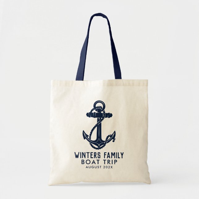 Custom Nautical Anchor Family Trip Boating Swag Tote Bag (Front)