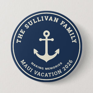 Custom Nautical Anchor Family Vacation Retro Badge Button