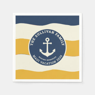 Custom Nautical Anchor Family Vacation Retro Badge Napkins