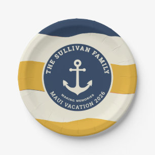 Custom Nautical Anchor Family Vacation Retro Badge Paper Plates