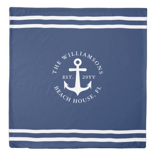 Custom Nautical Anchor Light Navy Blue and White Duvet Cover