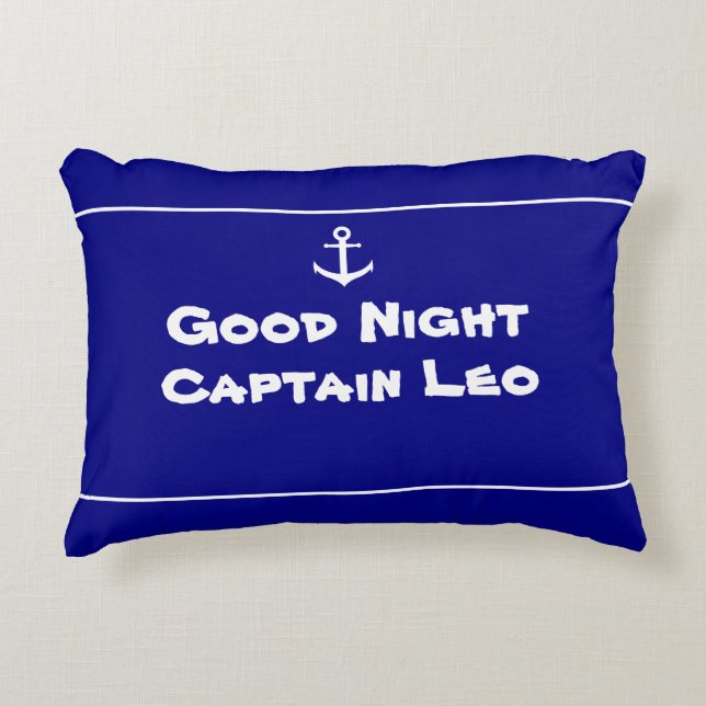 Custom Nautical Anchor Navy Blue and White Accent Pillow (Front)