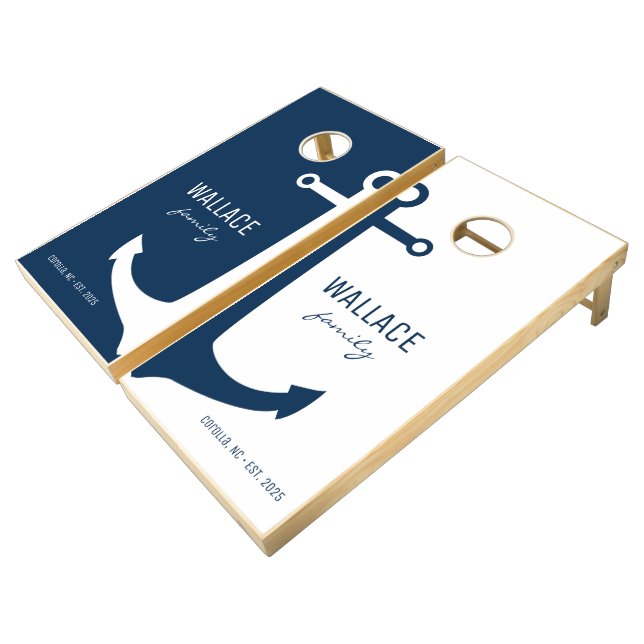 Custom Nautical Anchor Navy Blue Beach House Game (Angled)