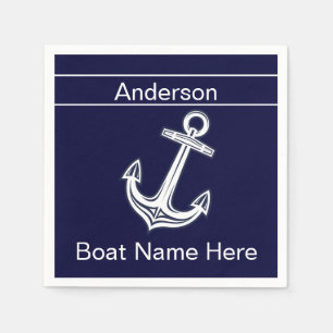 Custom Nautical Anchor Navy Blue n White Napkins