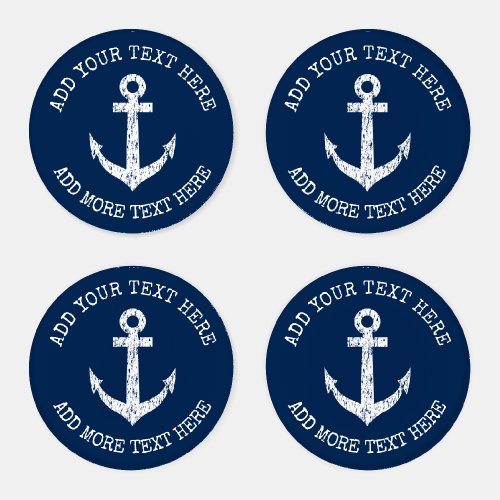 Custom nautical anchor navy blue round acrylic coaster set