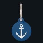 Custom nautical anchor navy pet name collar tags<br><div class="desc">Custom nautical anchor navy blue collar tag for new pet owners. Personalized steel name tags for dogs,  cats etc. Customizable label with boat anchor silhouette icon,  pet name and phone number. Find and retrieve your animal when lost.</div>