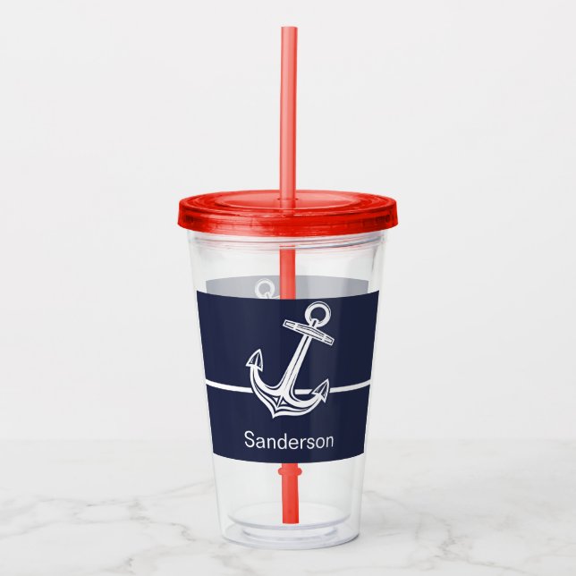 Custom Nautical Anchor  Ocean Navy Blue  Acrylic Tumbler (Front)