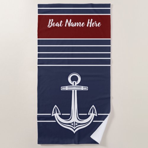 Custom Nautical Anchor Ocean Navy Blue  Beach Towe Beach Towel