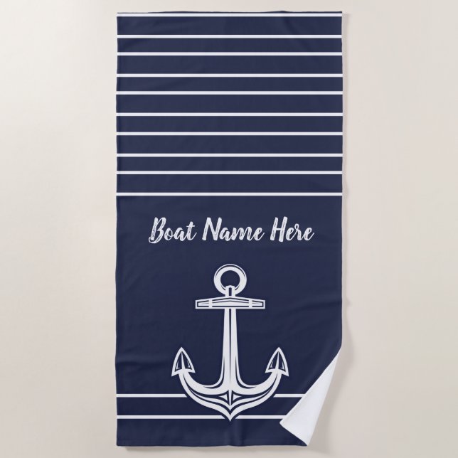Custom Nautical Anchor Ocean Navy Blue  Beach Towe Beach Towel (Front)
