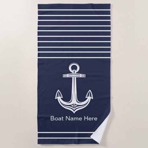 Custom Nautical Anchor Ocean Navy Blue  Beach Towel