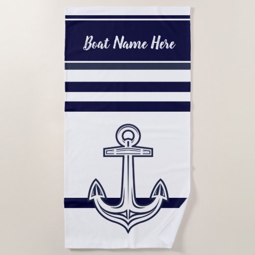 Custom Nautical Anchor Ocean Navy Blue  Beach Towel