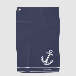 Custom Nautical Anchor Ocean Navy Blue Golf Towel