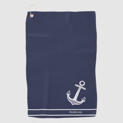 Custom Nautical Anchor  Ocean Navy Blue Golf Towel