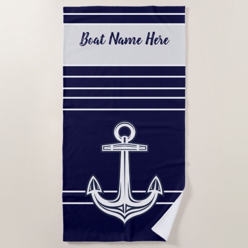 Custom Nautical Anchor Ocean Navy Blue Gray Beach Towel