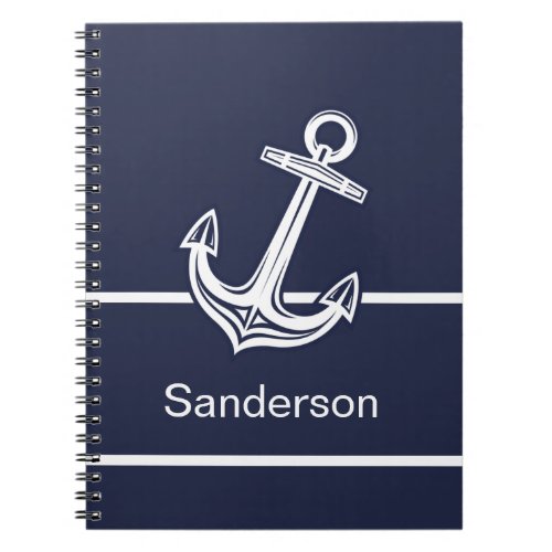 Custom Nautical Anchor Ocean Navy Blue Notebook