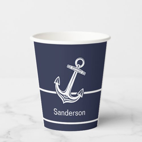 Custom Nautical Anchor  Ocean Navy Blue Paper Cups