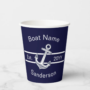 Custom Nautical Anchor Ocean Navy Blue Paper Cups