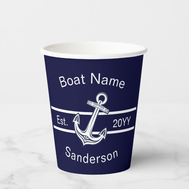 Custom Nautical Anchor  Ocean Navy Blue Paper Cups (Front)