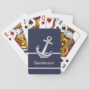 Custom Nautical Anchor  Ocean Navy blue Playing Cards
