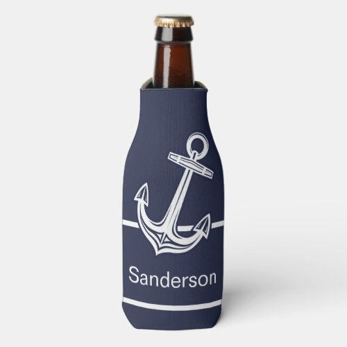 Custom Nautical Anchor  Ocean Navy Bottle Cooler