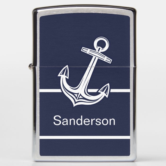 Custom Nautical Anchor Ocean Navy  Zippo Lighter (Front)