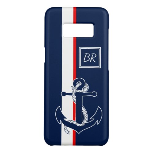 Custom Nautical Anchor On Red And Blue Stripes Case_Mate Samsung Galaxy S8 Case