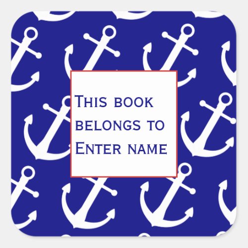 Custom Nautical Anchor Pattern Bookplate Sticker