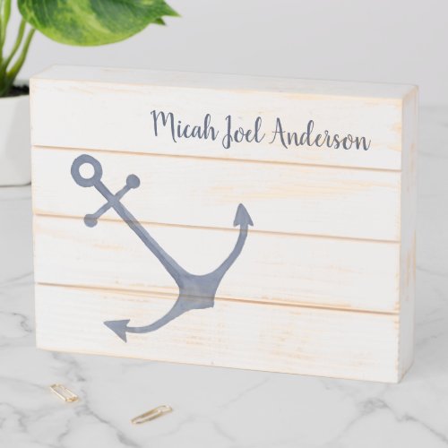 Custom Nautical Anchor Sign Blue Watercolor