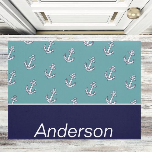Custom Nautical Anchor  Teal Navy Blue  Doormat