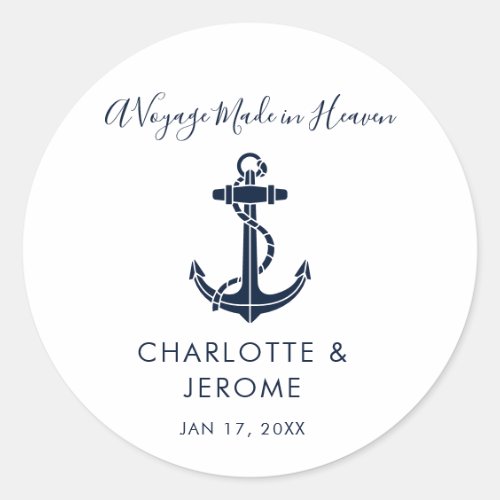 Custom Nautical Anchor Wedding Classic Round Sticker