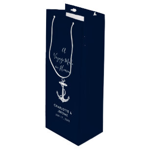 Custom Nautical Anchor Wedding Navy Blue Wine Gift Bag