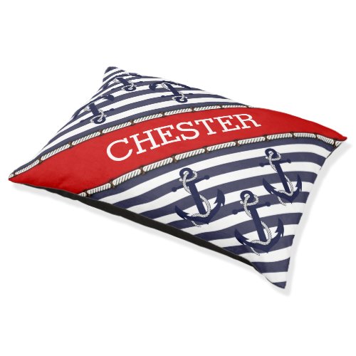 Custom Nautical Anchors Stripes Art Pattern Pet Bed