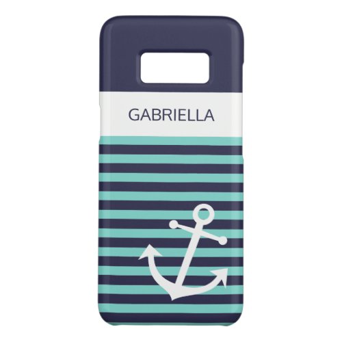 Custom Nautical Aqua Turquoise Striped Pattern Case_Mate Samsung Galaxy S8 Case