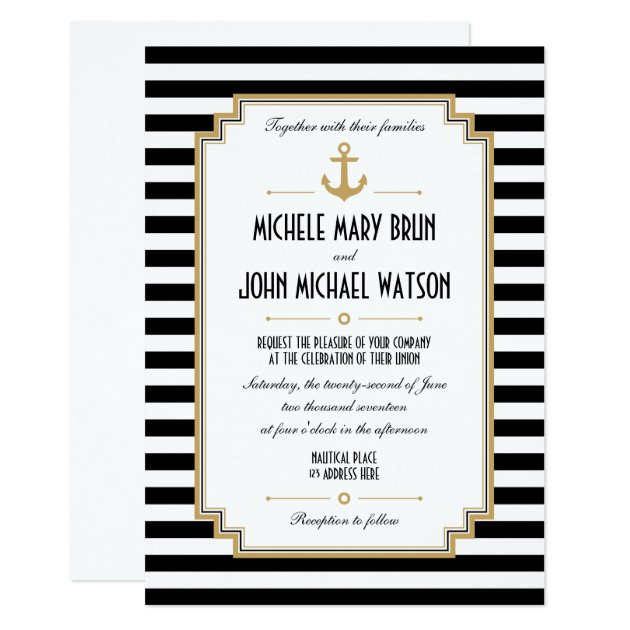 Custom Nautical Black White Wedding Invitation