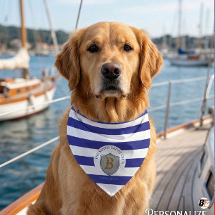 Custom Nautical Blue and White Stripe with Yacht C Bandana