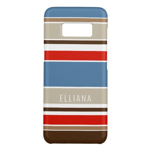 Custom Nautical Blue Dark Brown Red White Stripes Case_Mate Samsung Galaxy S8 Case