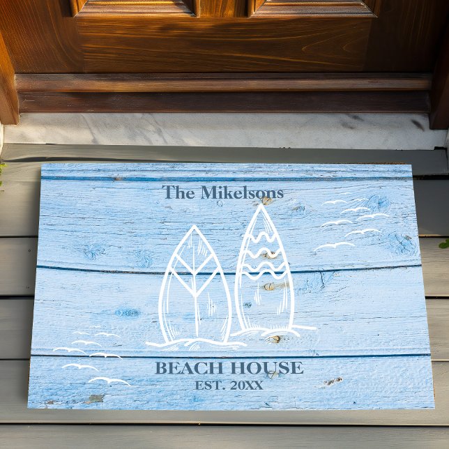 Custom Nautical Blue Wood Beach House Doormat (Creator Uploaded)