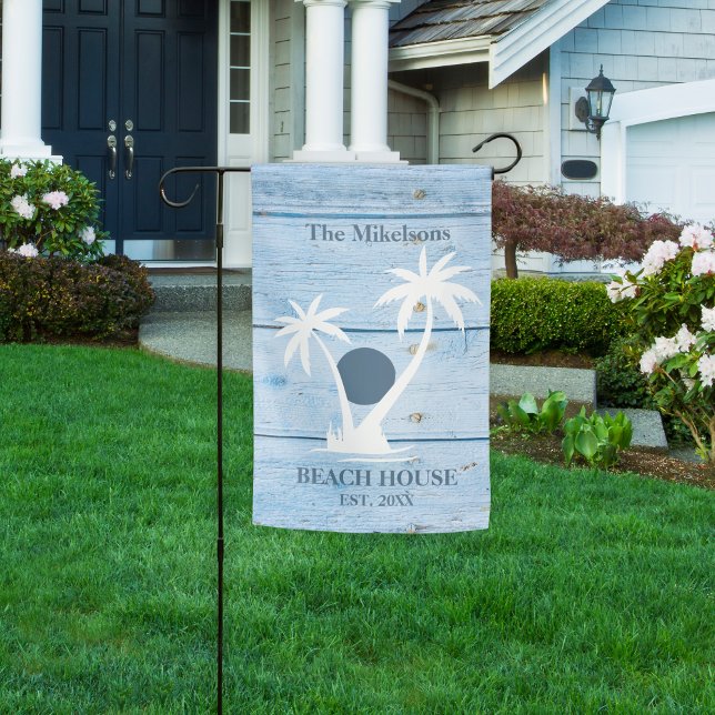 Custom Nautical Blue Wood Beach House Garden Flag (Creator Uploaded)