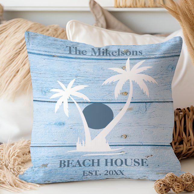 Custom Nautical Blue Wood Beach House Throw Pillow (Creator Uploaded)