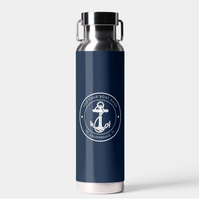 Custom Nautical Boat Anchor and Name Water Bottle (Front)