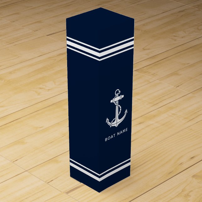 Custom Nautical Boat Anchor and Name Wine Box (Front)