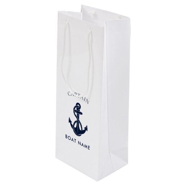 Custom Nautical Boat Anchor Captain Wine Gift Bag (Front Angled)