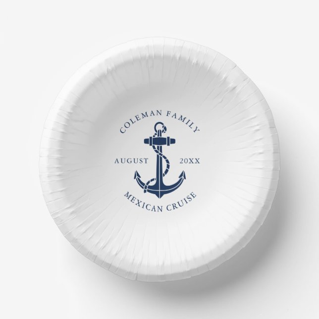 Custom Nautical Boat Anchor Family Name Paper Bowls (Front)