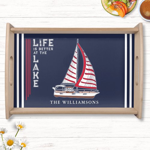 Custom Nautical Boat Lake House Navy Blue Serving Tray