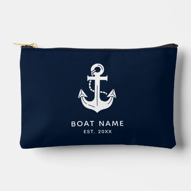 Custom Nautical Boat Name Anchor Accessory Pouch (Front)